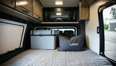 Lithium powered bunk cooler installed in a truck sleeper cab Lithium powered bunk cooler installed in a truck sleeper cab