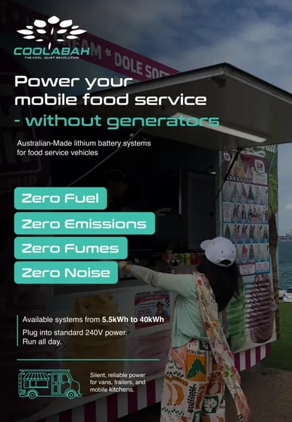 Cover of the Coolabah food truck brochure, Power your mobile food service without generators
